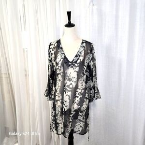 2/$30 Black and White Sheer‎ Tunic L/XL Witchy Fairy Whimsigoth Beach Coverup
